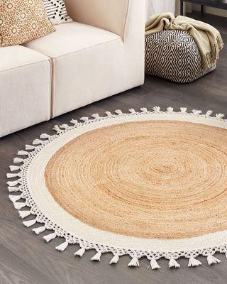 Tapis tressé boho en tissu beige MARTS
