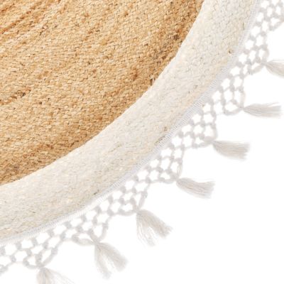Tapis tressé boho en tissu beige MARTS