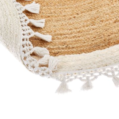 Tapis tressé boho en tissu beige MARTS
