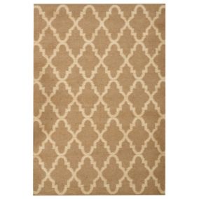 Tapis tressé boho en tissu beige MERMER