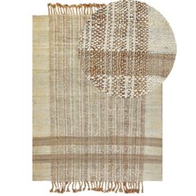 Tapis tressé boho en tissu beige ORTAOBA