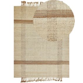 Tapis tressé boho en tissu beige YELMEZ