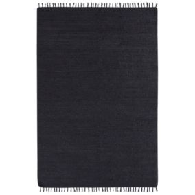 Tapis tressé boho en tissu noir SINANKOY