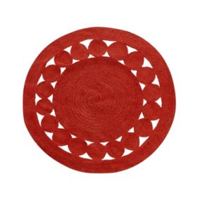 Tapis tressé boho en tissu rouge KOYUNLU