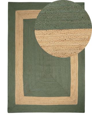 Tapis tressé boho en tissu vert KARAKUYU