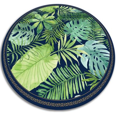 Tapis vinyl rond pour le salon Tulup fi50 cm Imperméable lavable Feuilles tropicales