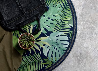 Tapis vinyl rond pour le salon Tulup fi50 cm Imperméable lavable Feuilles tropicales