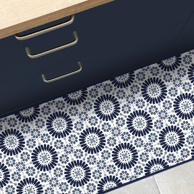 Tapis Vinyle Carreau de Ciment Bleu - 99deco - L 120 x l 50 cm Ep. 2 mm