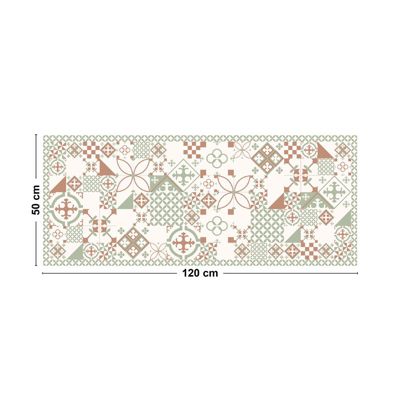 Tapis Vinyle Carreau de Ciment Vert et Rose - 99deco - L 120 x l 50 cm Ep. 2 mm