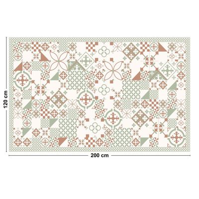 Tapis Vinyle Carreau de Ciment Vert et Rose - 99deco - L 200 x l 120 cm Ep. 2 mm