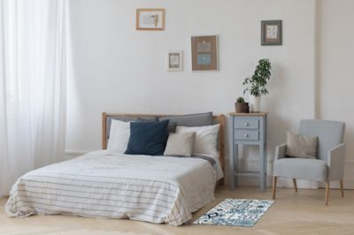 Tapis vinyle carreaux de ciment beige et bleu 98 x 148,5 cm