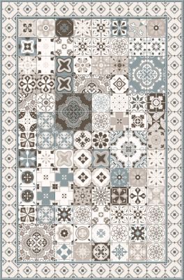 Tapis vinyle carreaux de ciment beige et bleu 98 x 148,5 cm