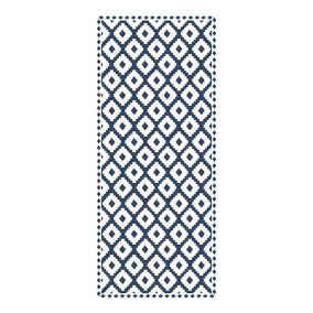 Tapis vinyle carreaux ethnique ciment bleu et blanc 49,5 x 116 cm
