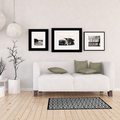 Tapis vinyle carreaux ethnique noir et blanc 49.5 x 166 cm