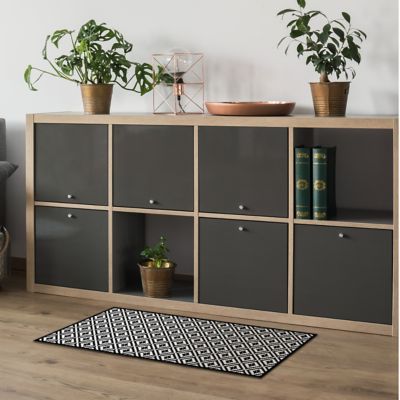 Tapis vinyle carreaux ethnique noir et blanc 49.5 x 166 cm