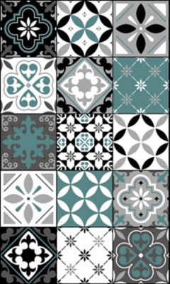 Tapis vinyle carreaux noir et bleu 49.5x83cm