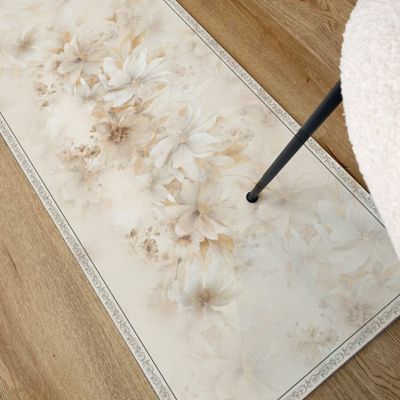 Tapis Vinyle Ethnique Floral Beige - 99deco - L 120 x l 50 cm Ep. 2 mm