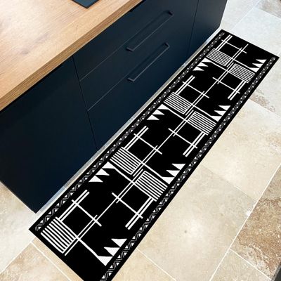 Tapis Vinyle Ethnique Noir et Blanc - 99deco - L 120 x l 50 cm Ep. 2 mm