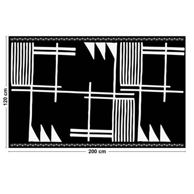 Tapis Vinyle Ethnique Noir et Blanc - 99deco - L 200 x l 120 cm Ep. 2 mm