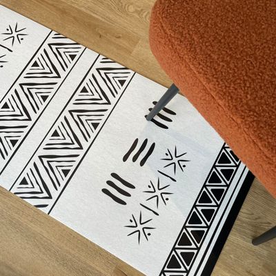 Tapis Vinyle Ethnique Noir et Blanc - 99deco - L 200 x l 120 cm Ep. 2 mm