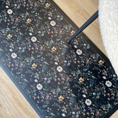 Tapis Vinyle Floral Noir - 99deco - L 120 x l 50 cm Ep. 2 mm