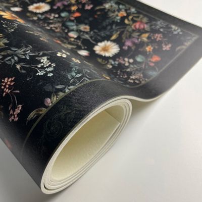 Tapis Vinyle Floral Noir - 99deco - L 120 x l 50 cm Ep. 2 mm