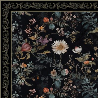 Tapis Vinyle Floral Noir - 99deco - L 120 x l 50 cm Ep. 2 mm