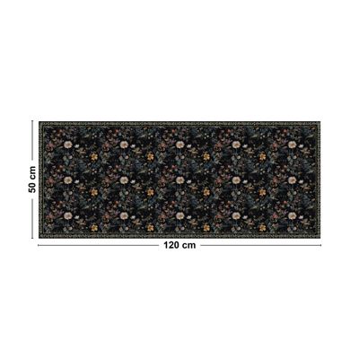 Tapis Vinyle Floral Noir - 99deco - L 120 x l 50 cm Ep. 2 mm