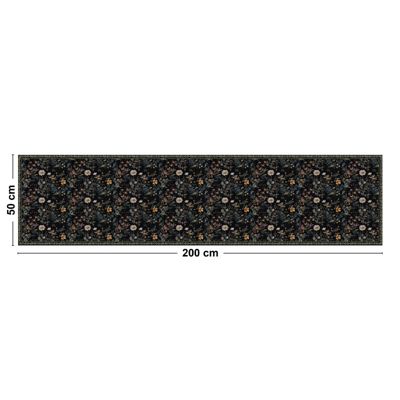 Tapis Vinyle Floral Noir - 99deco - L 200 x l 50 cm Ep. 2 mm