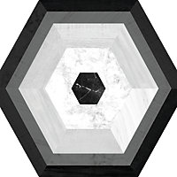 Tapis vinyle forme hexagonale motif noir, blanc et gris 99x99cm x ep. 2mm