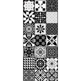 Tapis vinyle grands carreaux de ciment noir et blanc 49,5 x 116 cm