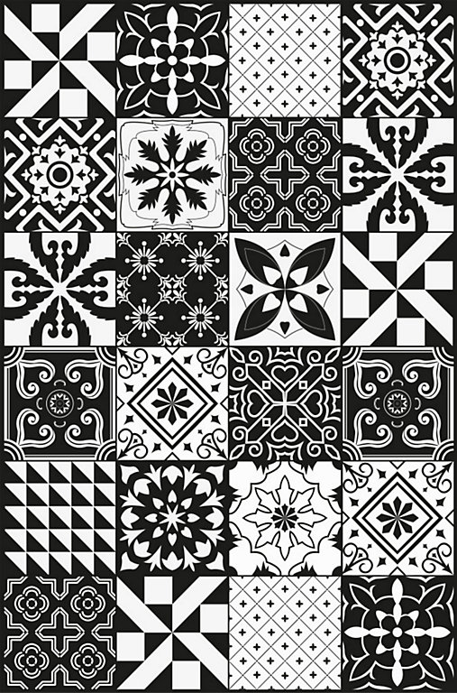 tapis vinyle grands carreaux de ciment noir et blanc 98 x 148 5 cm