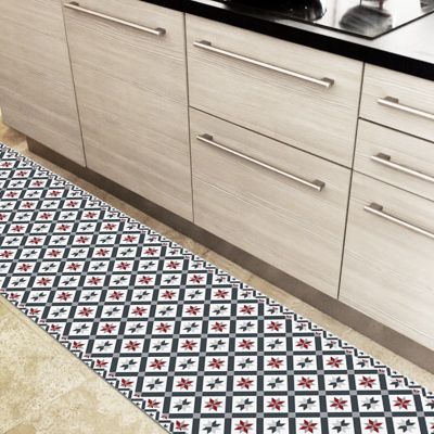 Tapis Vinyle Mosaique Gris et Rouge - 99deco - L 120 x l 50 cm Ep. 2 mm