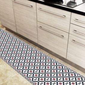 Tapis Vinyle Mosaique Gris et Rouge - 99deco - L 120 x l 50 cm Ep. 2 mm