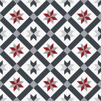 Tapis Vinyle Mosaique Gris et Rouge - 99deco - L 120 x l 50 cm Ep. 2 mm