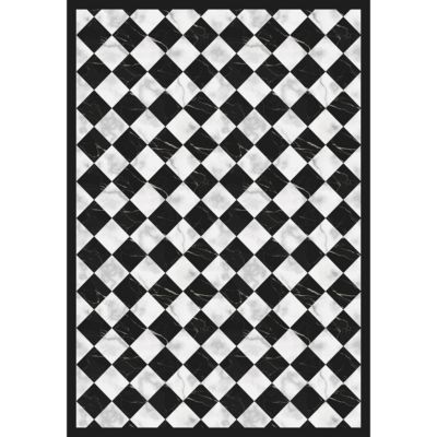 Tapis vinyle motif carreaux de marbre noir et blanc L.95 x l.66 cm x ep. 2 mm