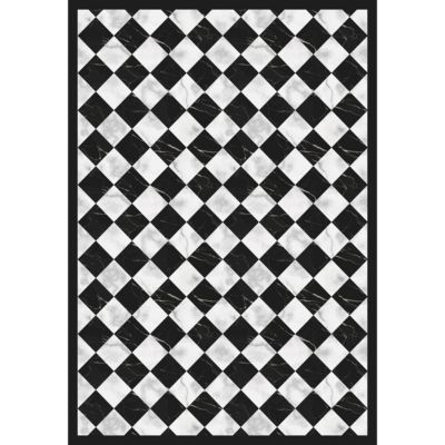 Tapis vinyle motif carreaux de marbre noir et blanc L.95 x l.66 cm x ep. 2 mm