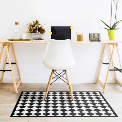 Tapis vinyle motif carreaux de marbre noir et blanc L.95 x l.66 cm x ep. 2 mm