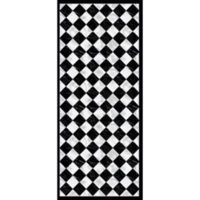 Tapis vinyle motif carreaux de marbre noirs et blancs L.116 x l.49,5 cm x ep. 2 mm