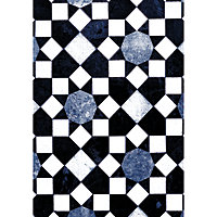 Tapis vinyle motif carreaux mosaïque blanc, bleu et noir L.95 x l.66 cm x ep. 2 mm