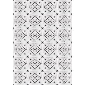 Tapis vinyle motif mosaïque blanc, noir et gris L.95 x l.66 cm x ep. 2 mm