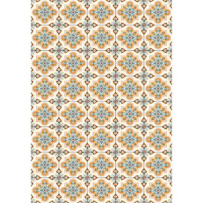 Tapis vinyle motif mosaïque orange, vert et jaune L.95 x l.66 cm x ep. 2 mm