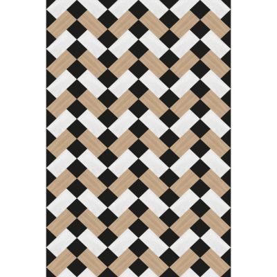 Tapis Akli 100x200cm Motif Cadre avec cercles Blanc et Noir