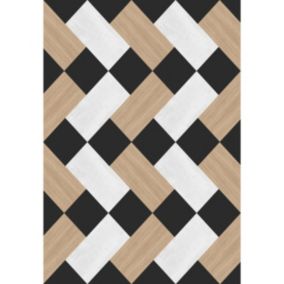 Tapis vinyle motif rectangles, carrés blancs, noirs et naturels L.95 x l.66 cm x ep. 2 mm