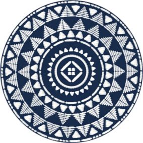 Tapis vinyle rond à motif bleu et blanc ⌀99 cm