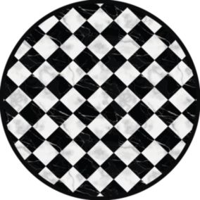 Tapis vinyle rond motif carreaux marbre noir et blanc ⌀99cm x ep. 2mm