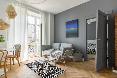 Tapis vinyle tribal moderne noir & blanc 83 x 49,5cm