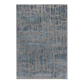 Tapis viscose et laine moderne rayé Lyz 290x200 CM - Bleu