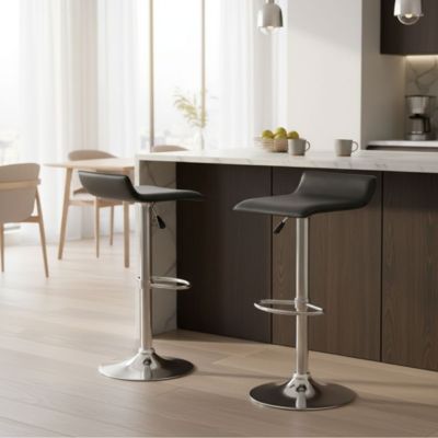 TARAN - Lot de 2 Tabourets de Bar Simili Noir