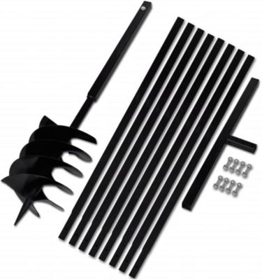 Tarière Manuelle 200 mm avec Rallonge 9 m  Outil de Forage Jardin en Acier